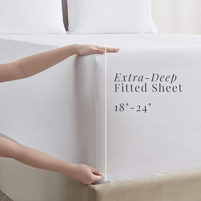 Hearth & Harbor Bed Linen Set - Twin Size - 4 Piece Sheets - White - Extra Deep Pocket Microfiber