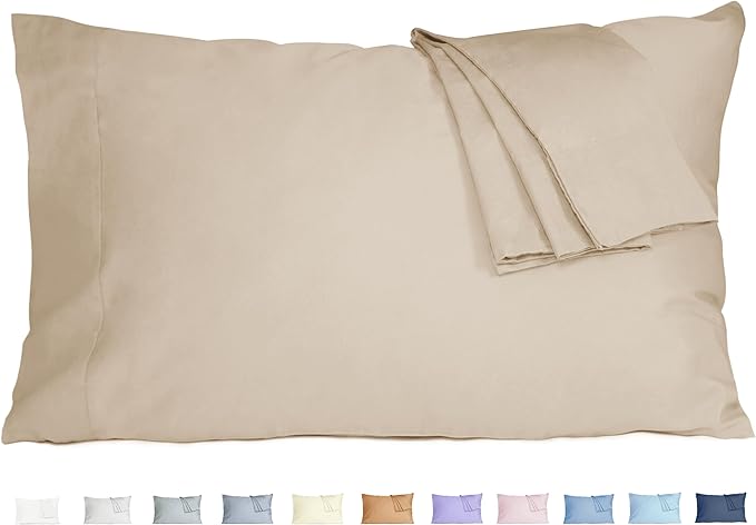 Pillow Cases, King Size Cotton Percale Weave Pillowcases, Pre-Shrunk Breathable and Hypoallergenic Pillowcases, Set of 2 (2 Piece King 20 Inch x 40 Inch, Sandshell)