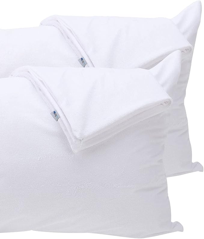 Kingnex 4 Pack Feather Proof Pillow Protectors with Zipper Standard Size - Waterproof - Down Proof - Bamboo Viscose Terry Surface