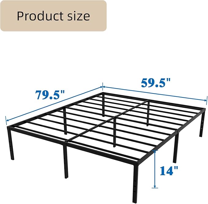 FONTOI Queen Bed Frame, 14 Inch High Metal Platform Bed with Underbed Storage, Max 3500lbs Heavy Duty Metal Slat Support, Easy Assembly, No Box Spring Needed & Noise Free, Black