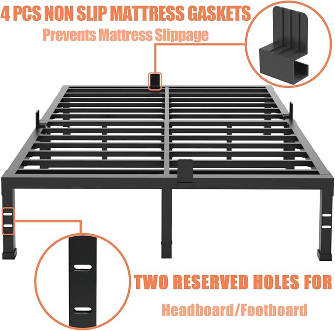 FUIOBYVV King Bed Frames, 16 Inch Heavy Duty Metal Platform Bed Frame King Size Support Up to 3500 lbs, No Box Spring Needed, Headboard Compatible, Steel Slat Support, Noise Free, Easy Assembly