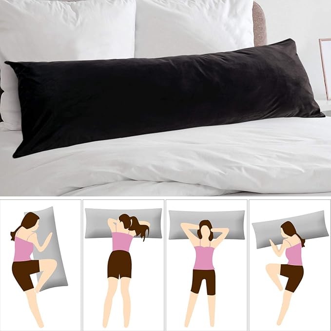 StangH Black Body Pillow Pillowcase, 20 x 54 inches Soft Velvet Pillow Cover with Zipper Closure, Warm Cozy Body Pillowcase for Adults Pregnant Women, 1 Piece