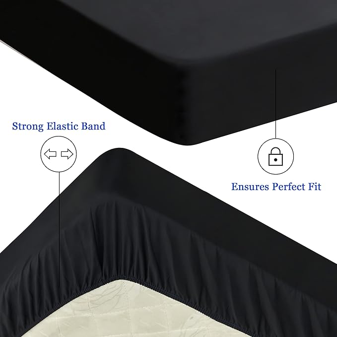 Sufdari Mattress Protector,Waterproof 18" Deep Pocket Mattress Cover Fitted Sheet Style with Elastic Rubber Band,Washable and Easy Care-Black,Queen