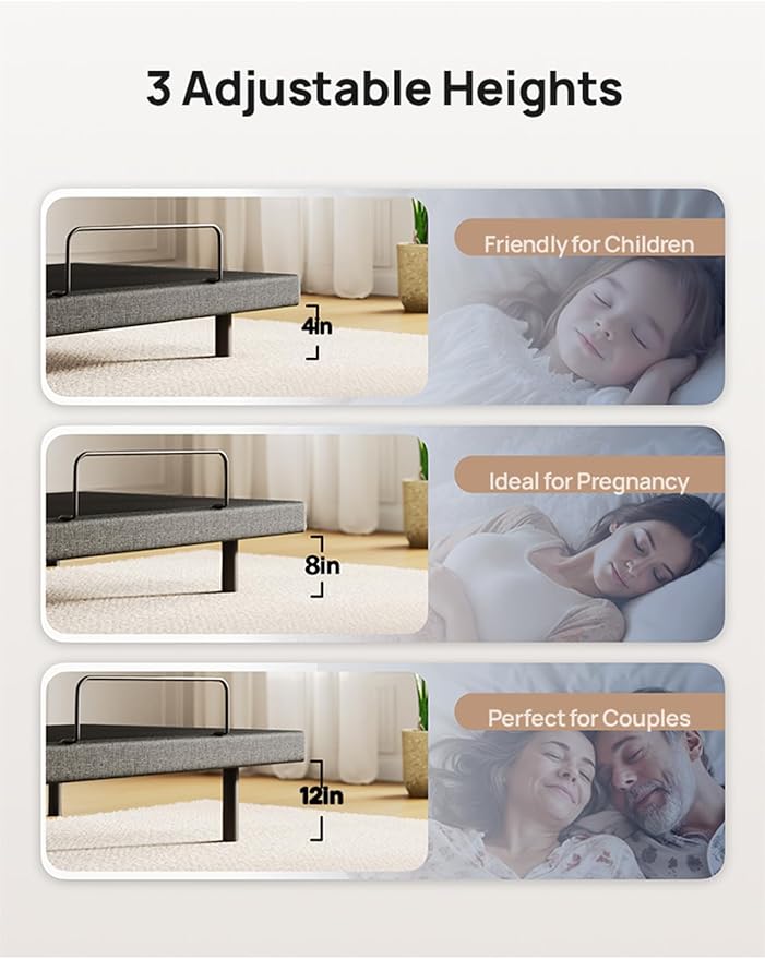 Glendan Queen Adjustable Bed Frame: Back & Foot Incline Electric Bed Base, Remote Control with Storage Basket, USB-A & USB-C Both Sides Charging, Zero Gravity Anti-Snore, 3 Heights, Easy Assembly