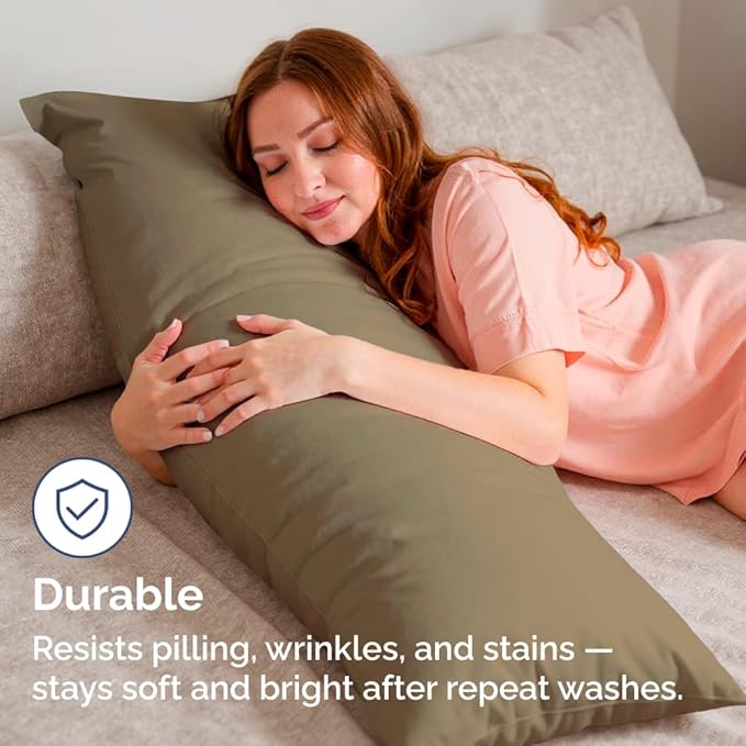 Body Pillowcases Set of 4-20x54 Long Body Pillow Case - Soft Body Pillow Cover for Sleeping & Side Sleepers - Comfy, Cozy Breathable & Fade Free - Machine Washable w/Envelope Enclosure - (Khaki)