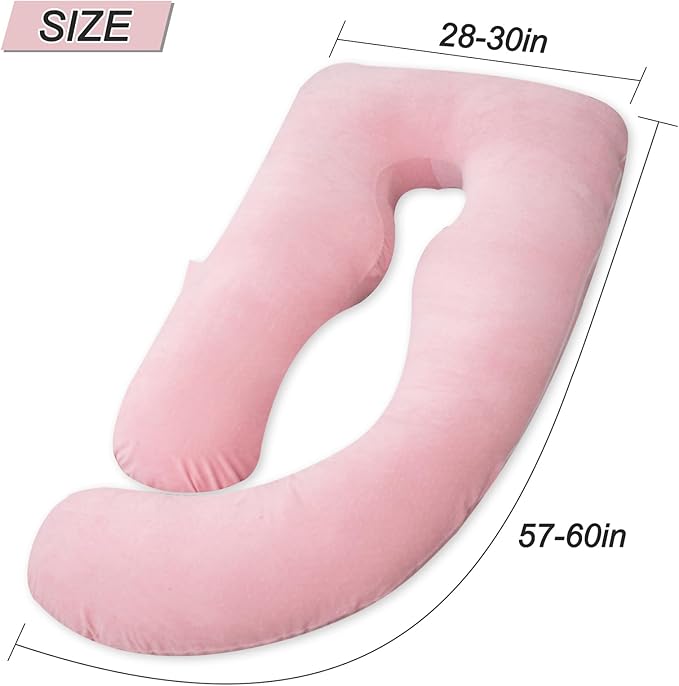60 Inch Pregnancy Pillows for Sleeping, Extra Large U Shaped Body Pillow, Pregnancy Pillow, Maternity Pillow for Pregnant Women with Velour Cover (Pink)