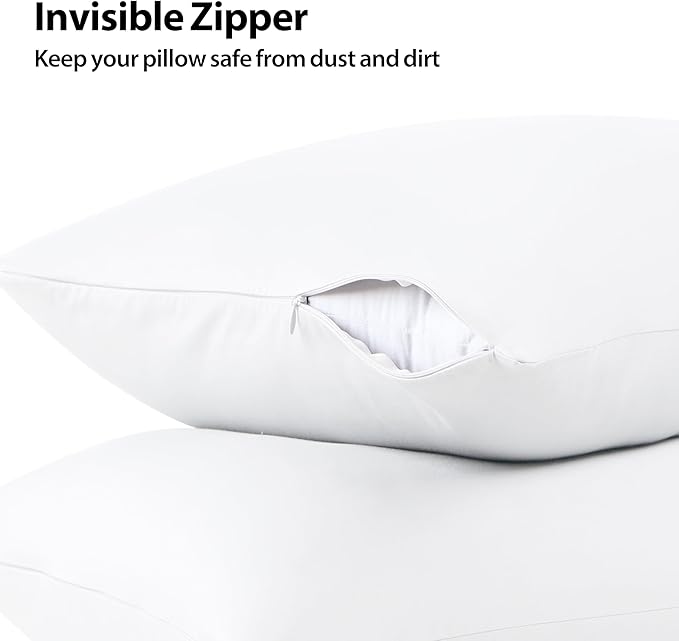 100% Cotton Classic Pillow Protectors with Invisible Zipper, 600 Thread Count Sateen Weave Soft and Breathable Pillow Cases, Protect Pillows from Dirt, Dust and Debris (Queen, 20"x30", Set of 2)