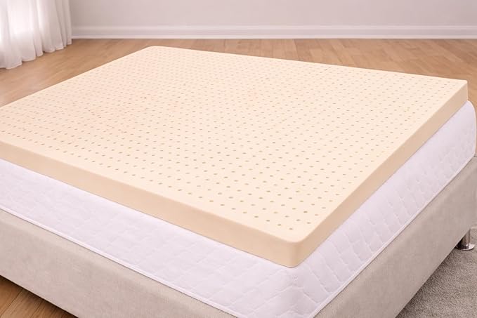 Premium GOLS Certified Natural Latex Mattress Topper, Soft and Breathable Bed Topper for Pressure Relief (Queen, 2" Topper Medium Firm)