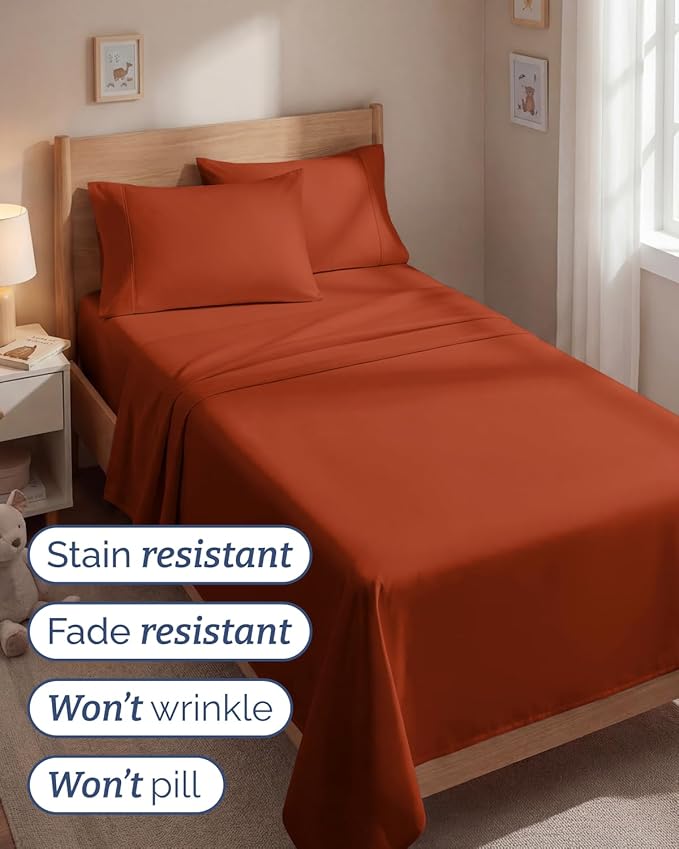 Twin 4 Piece Sheet Set - Comfy, Breathable & Cooling - Hotel Luxury Bedding for Women, Men, Kids, Teens & Children - 1 Flat & 1 Fitted Sheet & 2 Pillowcases w/ Deep Pockets - Wrinkle Free - Terracotta