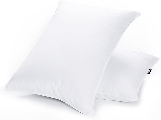 JA COMFORTS Duck Feather Down Bed Pillows for Sleeping(2 Packs)-Queen(20IN×30IN),High Filling Weight,600 Thread Count,Double-Layer Downproof Fabric Design,10% Duck Down,Cotton Cover,White