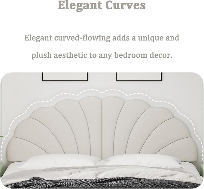 Befurtori King Size Headboard Only, Petal Wall Mount Headboard King/California King Size for Adjustable Bed Velvet Upholstered Head Board Easy Assembly, Cream