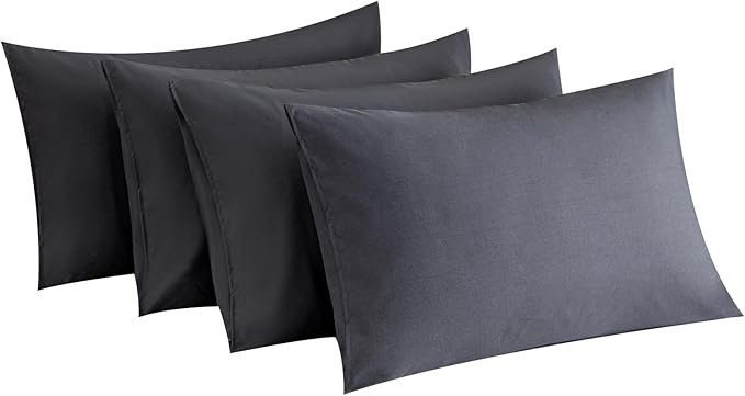 MINIPANDA Dark Gray King Size Pillow Cases Set of 4 - Super Soft, Smooth and Breathable Grey King Pillow Cases - Envelope Design - Machine Washable Lightweight (20X40 Inches (4 PIECE))