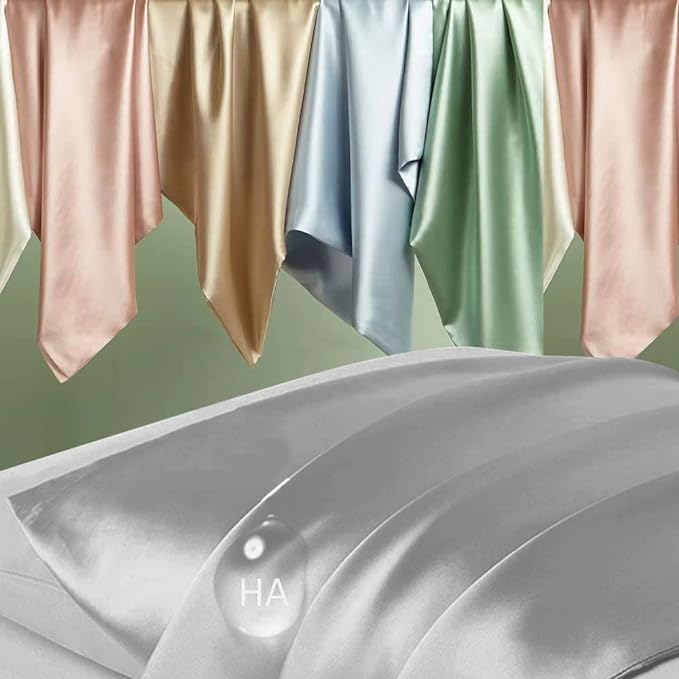 Silk Pillowcase for Hair and Skin, Mulberry Silk Pillow Cases Queen Size, Smooth Anti Acne Cooling Sleep Both Sides Natural Silk Satin Pillowcases with Hidden Zipper, Gifts for Women Men, Grey