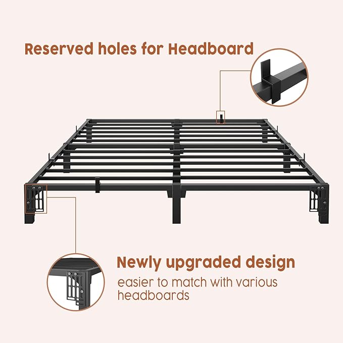 GarveeHome 8 Inch Queen Bed Frame, Heavy Duty Metal Platform Bed Frame with Reinforced Slats & 800 lbs Capacity, Easy Assembly, Noise Free, No Screws Needed,No Box Spring Needed