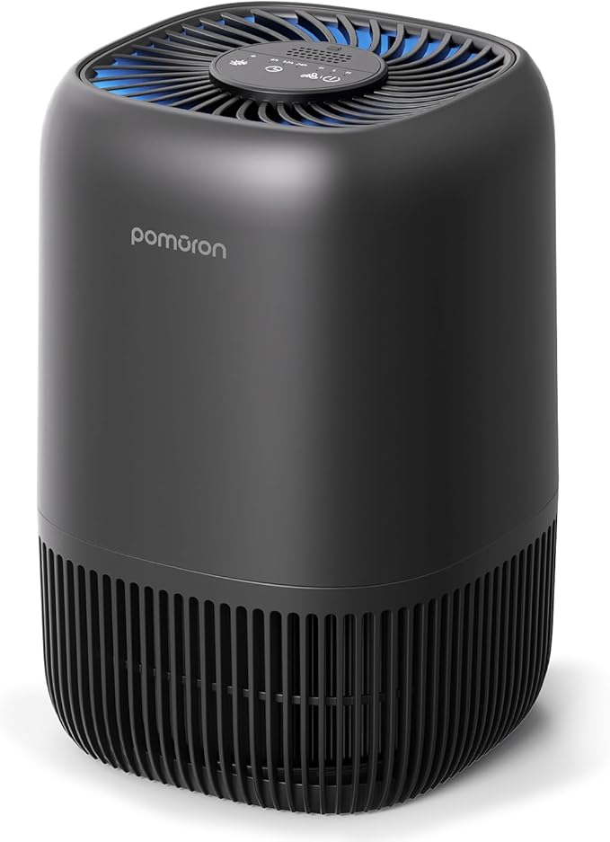 POMORON Air Purifiers for Bedroom Home, Air Filter Cleaner with Fragrance Sponge, 3-in-1 Premium Filter for Smoke, Allergies, Pollen, Pet Dander, Odor, Dust, Portable Air Purifier for Bedroom Office