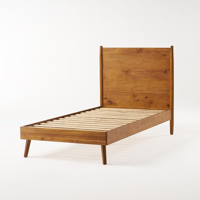 Merax Twin XL Size Solid Wood Platform Bed, Mid-Century Modern Bed Frame with Splayed Legs, 600 lbs Weight Capacity, No Box Spring Needed, Natural