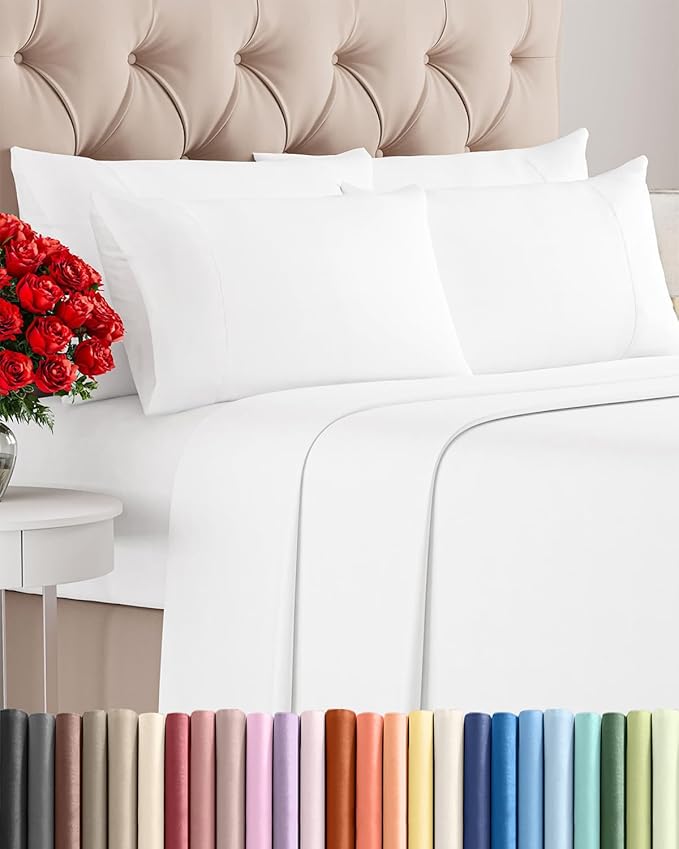 Cal King 6 Piece Sheet Set - Comfy, Breathable & Cooling - Hotel Luxury Bedding for Women, Men, Kids, Teens & Children - 1 Flat & 1 Fitted Sheet & 4 Pillowcases w/ Deep Pockets - Wrinkle Free - White
