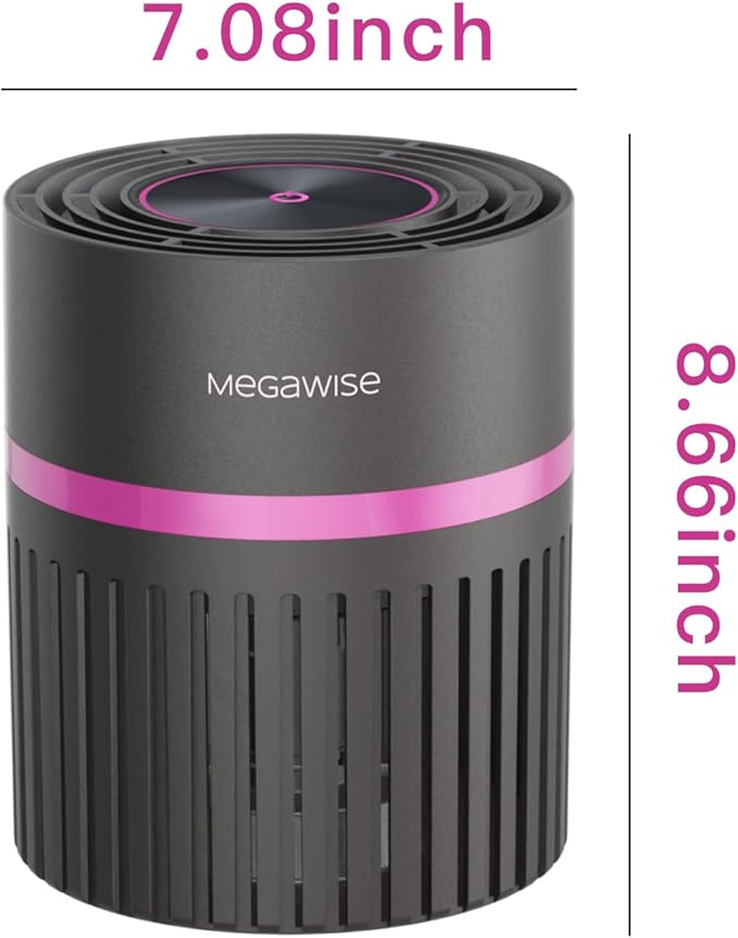 MEGAWISE Portable Air Purifier, H13 True HEPA 3-in-1 Filter, 99.97% 0.3 Micron Filtration, Dust Smoke Pet Dander, Ozone Free, Ultra-Quiet 24dB, Small Tabletop Air Cleaner for Bedroom Home Office