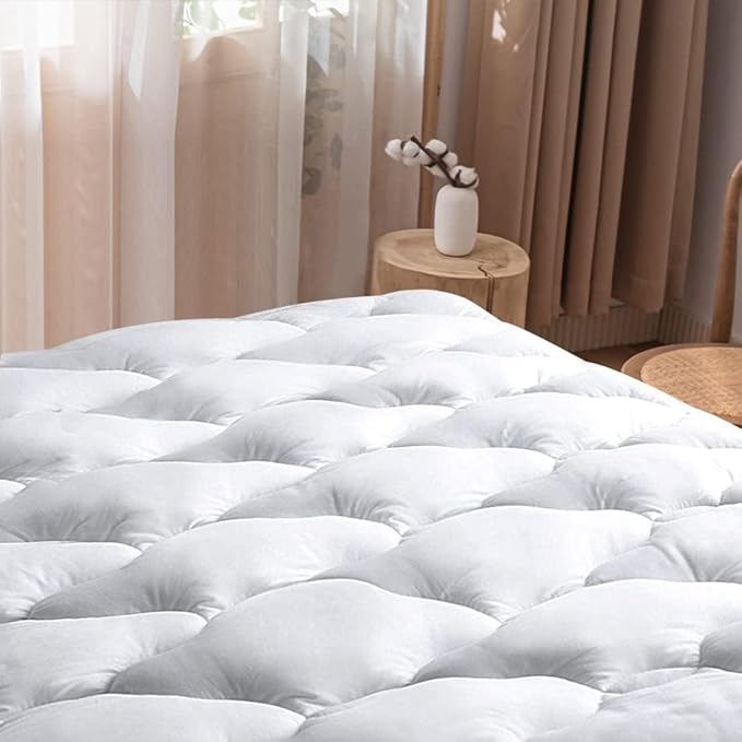 WhatsBedding Waterproof Mattress Pad Twin XL Size Cotton Top Down Alternative Filling Pillow Top Mattress Topper Cover-Fitted Quilted (Twin XL Mattress Pad)