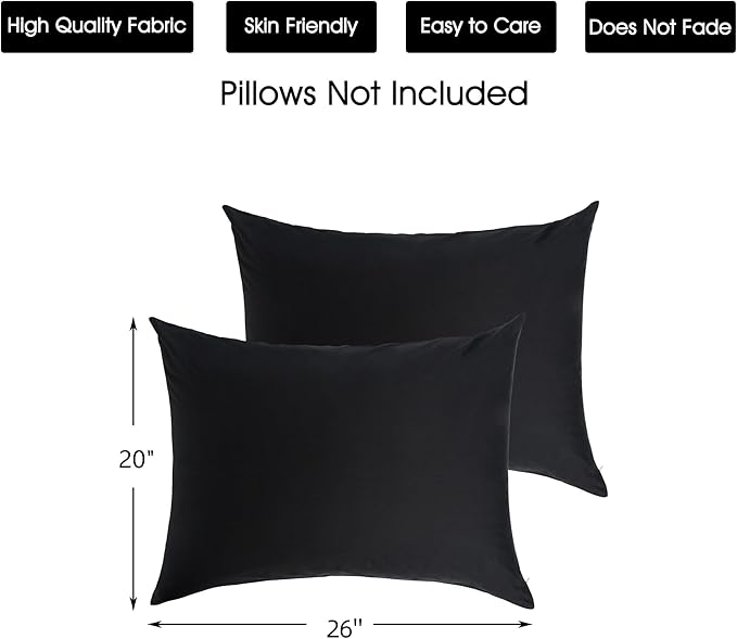 Best Season Cotton Pillow Protectors/Cases Standard Size with Zipper 2 Pack Black Color,Cooling & Breathable Bed Pillow Protectors Set of 2 Pillow Cases Cover Standard 20"" x 26""