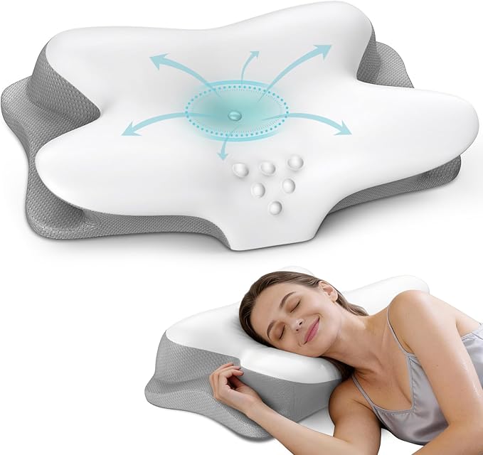 Cervical Neck Pillow for Pain Relief, Ergonomic Side Sleeper Pillow for Sleeping, Contour Orthopedic Memory Foam Pillows for Back & Stomach Sleepers with Pillowcase