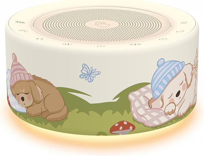 Kipcush White Noise Machine - Soft Non-Glare Nursery Lamp, 30 Soothing Sounds, 8 Color Lights, Max 8-Hour Timer for Baby & Adults (Sleepy Puppy, Standard)