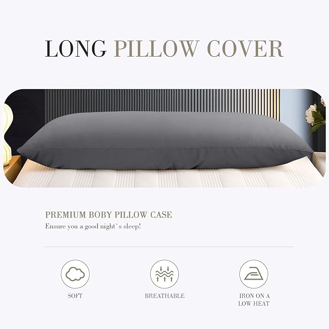 WishSmile Body Cooling Pillowcase Long Pillow Case Breathable Cool Silky Soft Rayon Derived from Bamboo Fabric, Hair and Skin Friendly, Dark Grey, 1 Pack, 20x54IN