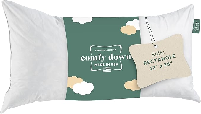 ComfyDown 12x28 Throw Pillow Insert, Down & Feather Fill, 100% Cotton Cover, Made in USA – Premium Soft Lumbar Decorative Pillow Form Sham Stuffer for Bed, Sofa & Couch