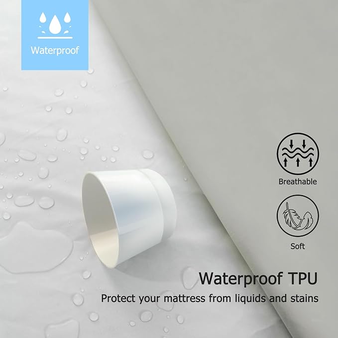 King Waterproof Mattress Protector - Noiseless, Breathable, Machine Washable Fitted Mattress Cover with Deep Pocket up to 5”-21”（Light Grey）