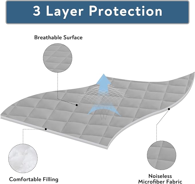 Queen Mattress Pad, Soft Quilted Air Mattress Topper Queen with Extra Deep Pocket, Breathable and Noiseless Air Mattress Cover Mattress Pad Fits Up to 23 Inch, Grey