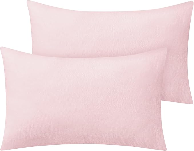 BEDELITE Flannel Pillowcases Standard Set of 2, Super Soft Fleece Pillow Case Cover with Zipper for Bedroom, Sofa, Couch,Luxury Cozy Fuzzy Velvet Pillow Shams for All Seasons(20x26 Inches, Pink)