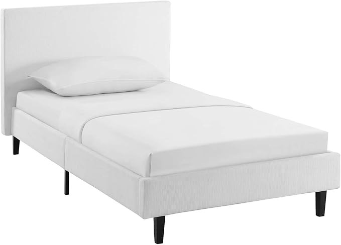 Modway Anya Upholstered White Twin Platform Bed with Wood Slat Support