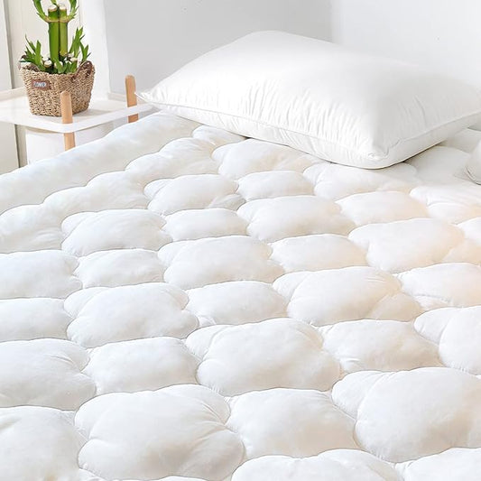 GRT Queen Size Mattress Pad Rayon from Bamboo, Extra Thick Quilted Fitted Mattress Topper with 21 Inches Deep Pocket, Cooling Mattress Pad, Breathable and Noiseless Mattress Cover