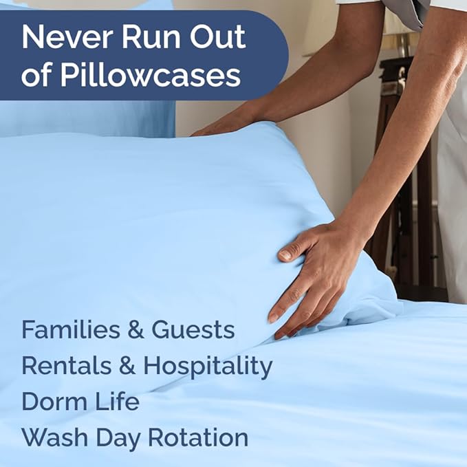 Standard Pillow Cases Set of 8 - Ultra Soft Hotel Quality Pillowcase Covers - Comfy & Wrinkle Free - Shrink, Stain and Fade Resistant - Machine Washable Pillow Protectors - 8 Piece Set - Light Blue