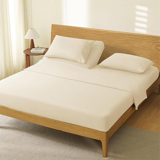Manyshofu 4 Piece Split Head California King Sheets Sets for Adjustable Bed Sheet, Flex Head Split Top Cal King Sheets Beige Sheet Set - 1800 Thread Count Bedding Set with 14-16 Inch Deep Pockets