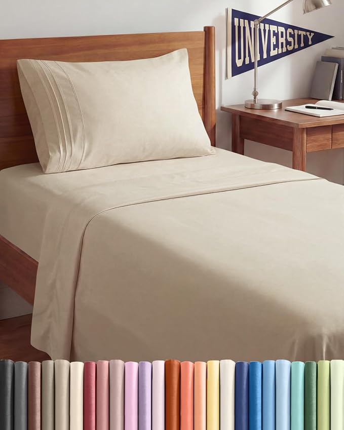 Twin XL Size 3 Piece Sheet Set - Comfy Breathable & Cooling Sheets - Hotel Luxury Bed Sheets for Women & Men - Deep Pockets, Easy-Fit, Extra Soft & Wrinkle Free Sheets - Wheat Oeko-Tex Bed Sheet Set