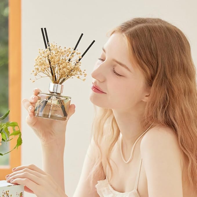 COCODOR Preserved Real Flower Reed Diffuser/Black Cherry / 6.7oz(200ml) / 2 Pack/Reed Diffuser Set, Oil Diffuser & Reed Diffuser Sticks, Home Decor & Office Decor, Fragrance and Gifts