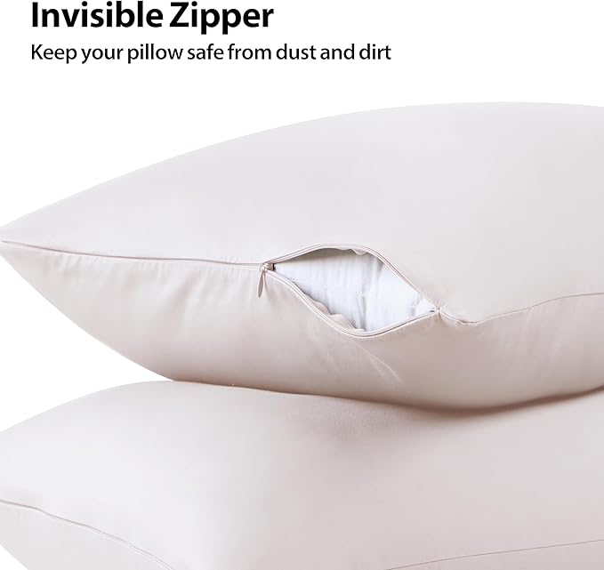 100% Cotton Classic Pillow Protectors with Invisible Zipper, 600 Thread Count Sateen Weave Soft and Breathable Pillow Cases, Protect Pillows from Dirt, Dust and Debris (King, 20"x36", Set of 2)