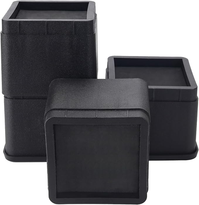 BTSD-home Adjustable Bed Risers 3 or 6 Inch - Heavy Duty Furniture Lifter Set of 4, Supports 2,200 lbs - for Under Bed Storage, Dorm, Bed Frame, Sofa, Table, Chair, Desk - Black