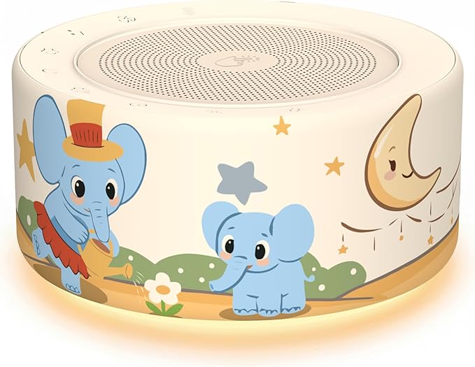 Kipcush White Noise Machine - Soft Non-Glare Nursery Lamp, 30 Soothing Sounds, 8 Color Lights, Max 8-Hour Timer for Baby & Adults (A Baby Elephant, Standard)