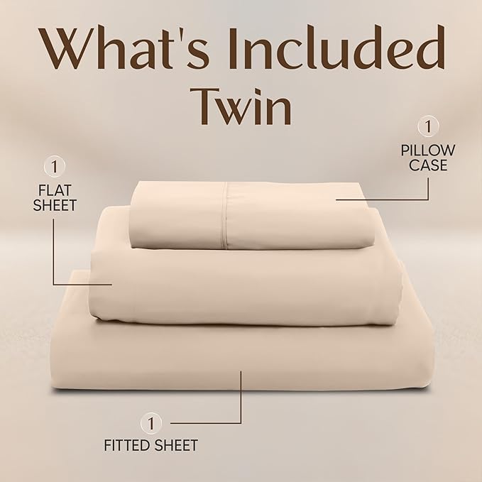 Utopia Bedding Twin Sheet Set – 3 Piece Bed Sheets for Twin Size Bed, Soft and Breathable Microfiber, Includes 1 Fitted Sheet, 1 Flat Sheet and 1 Pillowcase – Oeko Tex (Beige)