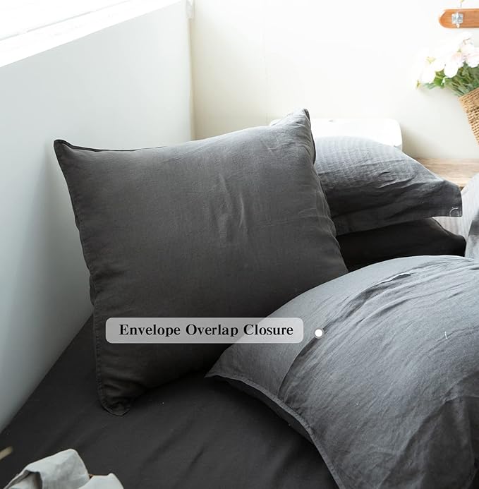 Simple&Opulence 100% Washed Linen Euro Shams 26'' x 26'' Pack of 2, Basic Style Solid Color Natural Flax Farmhouse Decorative Square Throw Pillow Covers for Bed Couch Sofa - Dark Grey