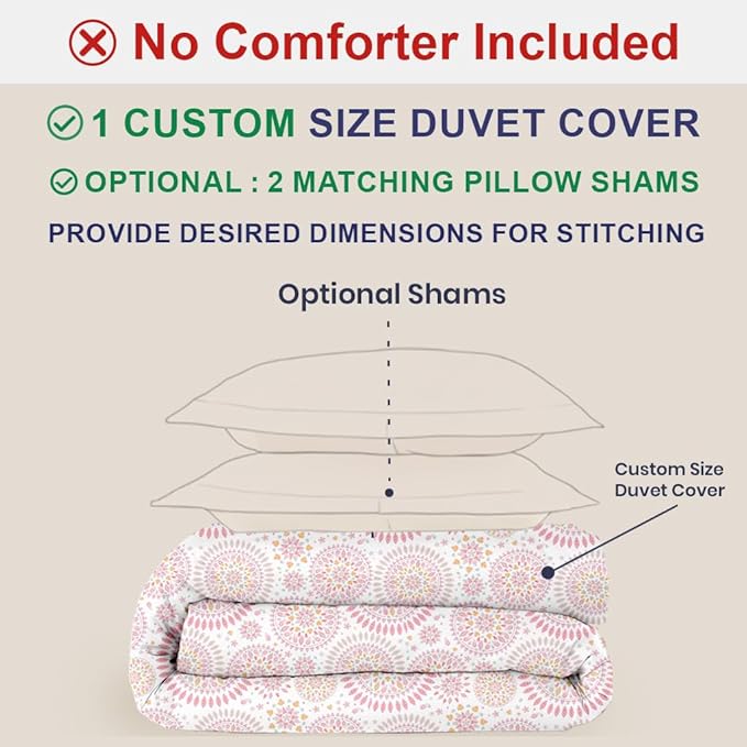 Kotton Culture Custom Duvet Cover - 100% Egyptian Cotton 600 Thread Count Soft Breathable Durable Customizable Comforter Cover(Desired Dimensions)- Zipper Closure & 7 Internal Ties - Mandala