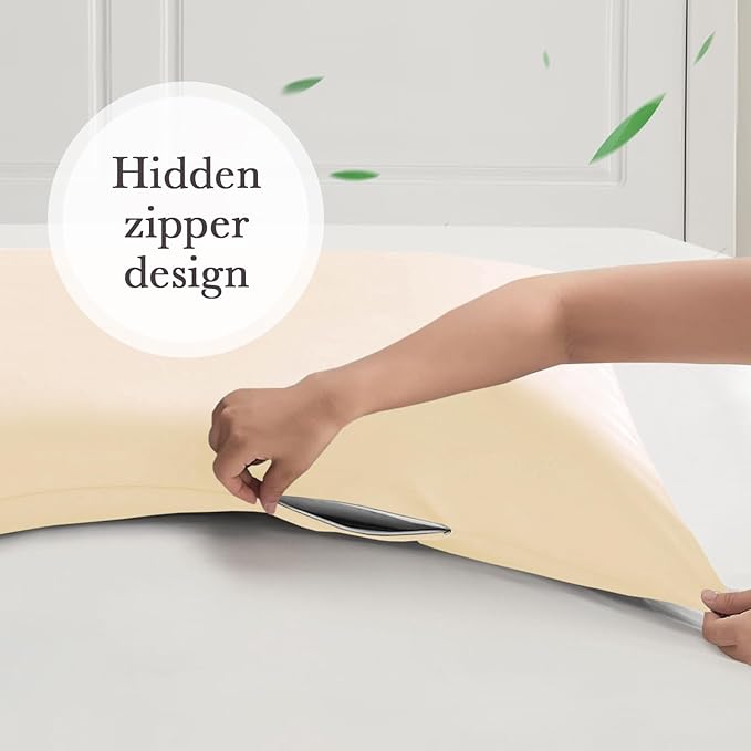 Curved Pillow Case King Size, Side Sleeper Pillow Cases Cover Cooling Rayon Derived from Bamboo with Zipper for hot Sleepers Hair and Skin, Breathable Silky Soft Pillowcase 1 Pack 20 * 36 Inches