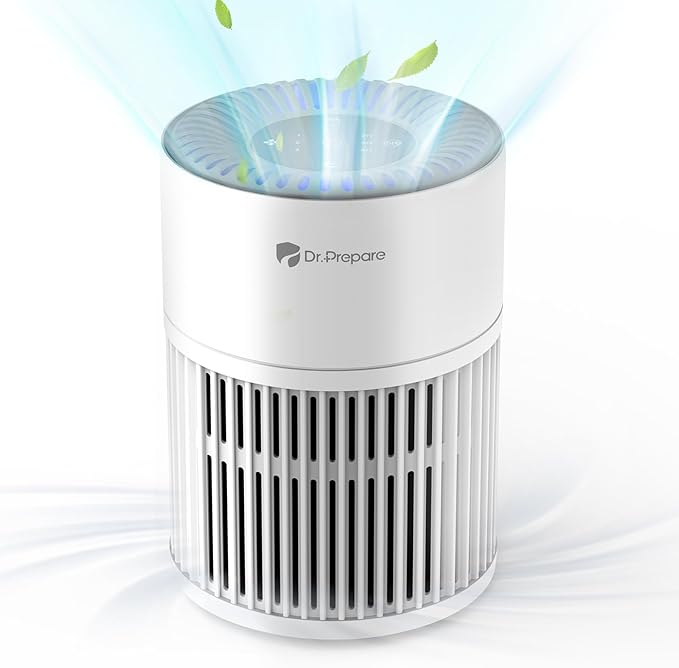 Dr.Prepare Air Purifiers for Bedroom - Covers Up to 1075 ft² - H13 HEPA Washable Filter with 15 dB Sleep Mode & Night Light, 360°Air Inlet, 3 Timer - Quiet Air Cleaner For Pets, Home, Office,Baby Room