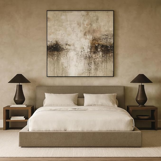 Square Bed – Washable Cover - Soft Upholstered Linen - Minimalist Modern - Sold Separately (Waterproof Taupe Linen, King Base)