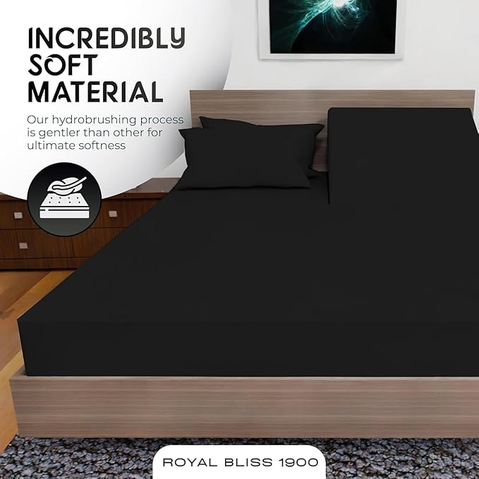 Top Split King Sheets Sets for Adjustable Bed, 4 Pcs Deep Pockets Double Brushed Microfiber Sheets, 34 Inch Split Top Fitted Sheet, 1 King Flat Sheet and 2 Pillowcases (Black)