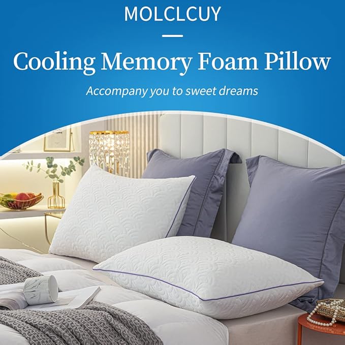 MOLCLCUY Memory Foam Pillows Queen Size Set of 2 Adjustable Cool Pillow for Side Back Stomach Sleepers Luxury with Washable Cover
