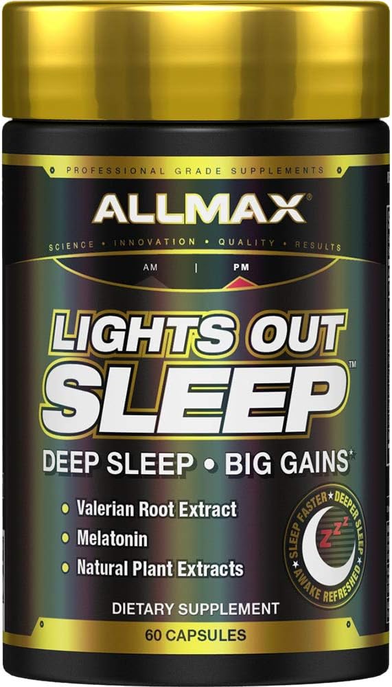 ALLMAX Lights Out Sleep - 60 Capsules - Promotes Rest & Relaxation - with Vitamin B6, L-Theanine, Chamomile & Melatonin - 30 Servings