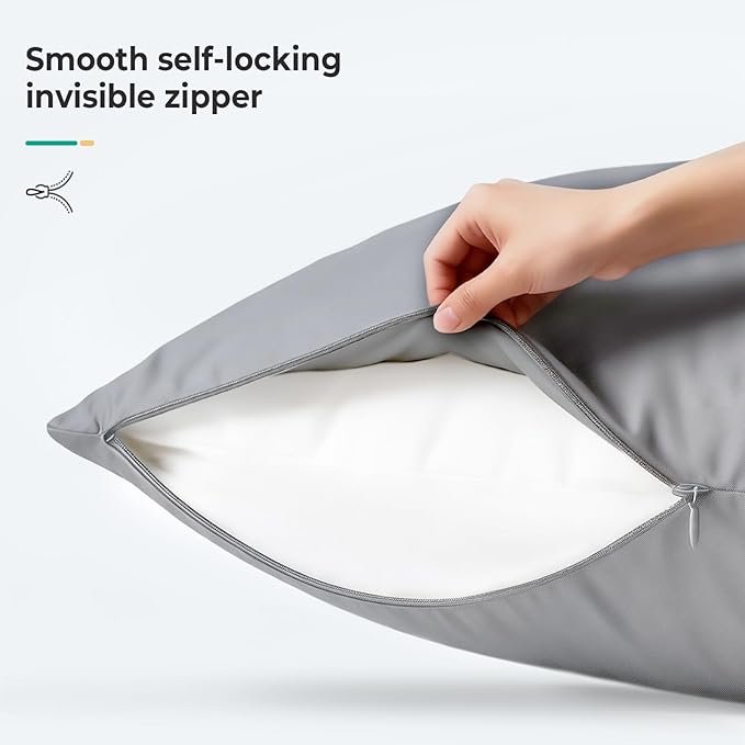 Cooling Curved Queen Pillow Case for Sider Sleeper Breathable Cool Silky Soft Pillow Cover with Zipper for Hot Sleepers,Hair and Skin Friendly,Light Grey,1 Pack,20x30IN